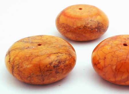 3 Unusual Amber Web Turquoise Rondelle Beads