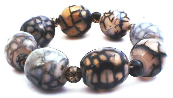 Chunky Web Agate Barrel Bead Bracelet