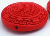 Vivid Red Carved Cinnabar Bead - Large 55mm