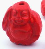 4 Unusual Hot  Red Carved Cinnabar Buddha Beads