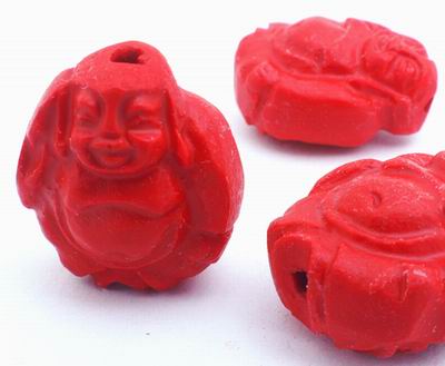 4 Unusual Hot  Red Carved Cinnabar Buddha Beads