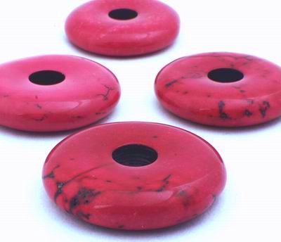 2 Dazzling Fuschia Turquoise Donut Beads -16mm
