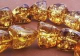 11 Green Amber Pyramid Beads - Chunky