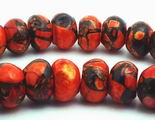 Hot Orange Spider Vein Turquoise Rondelle Beads