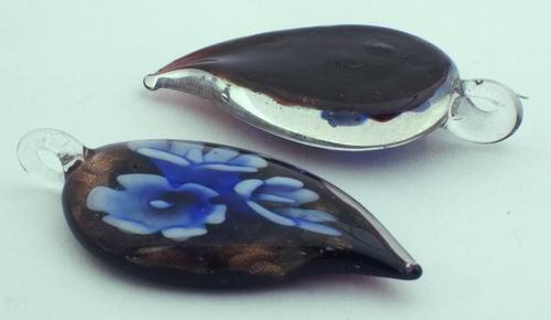 Elegant Blue & Gold Flower Glass Leaf Pendant