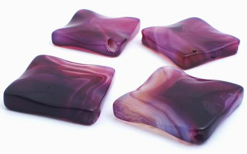 4 Slinky Purple Agate Wavy Square Beads - Large 28mm