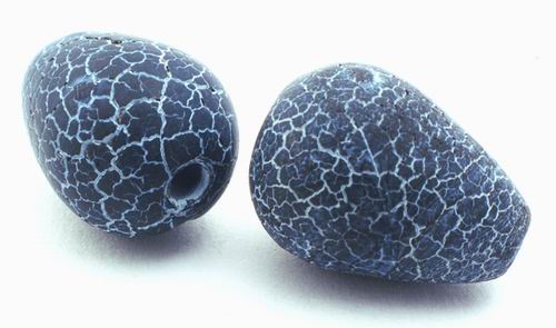 8 Frosted Black Fire Agate Teardrop Beads