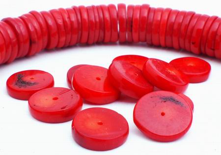 30 Luscious Fire engine-Red Coral Disc Beads