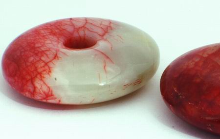 Huge Gleaming 52mm Red & Green Jade Donut Bead