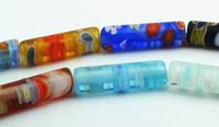 Striking Colorful Millefiori Flower Tube Beads