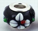 2 Black & White Flower Troll Beads - 14mm