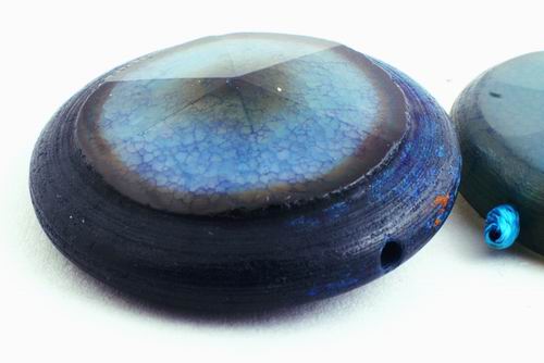 Large Diamond-Cut Sky-Blue Fire Agate Bead - 40mm