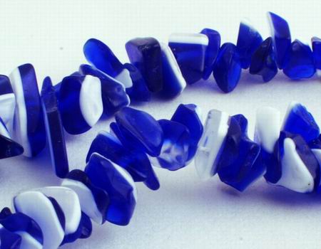 Radiant Blue & White Glass Bead Chips - Long 35-inch strand