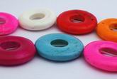 13 Unusual Large Rainbow Turquoise Donut Beads - 30mm