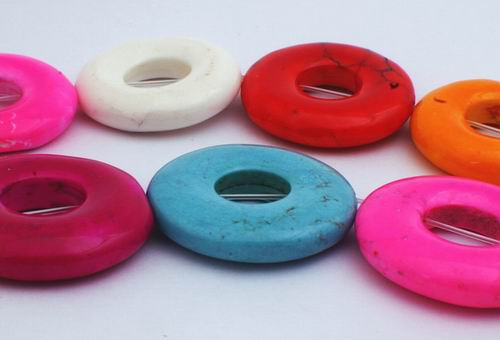 13 Unusual Large Rainbow Turquoise Donut Beads - 30mm