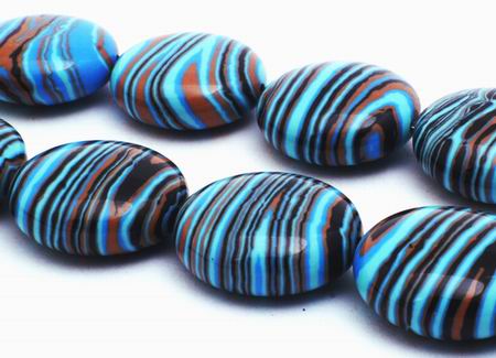 25 Large Zebra Blue Rainbow Calsilica Button Beads