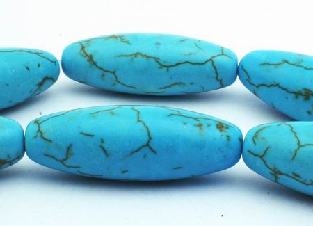 Long Blue Turquoise Barrel Beads - 30mm