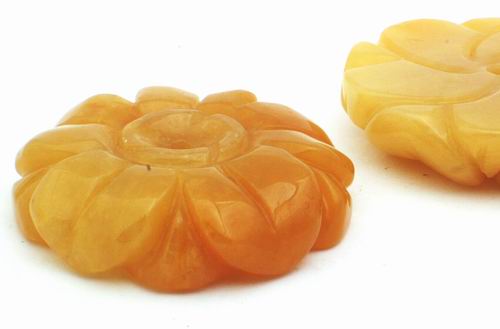 Large Carved Butterscotch Jade Flower Bead