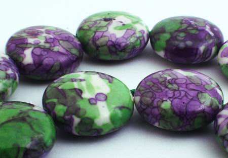 20 Large 20mm Purple & Green Calsilica Button Beads
