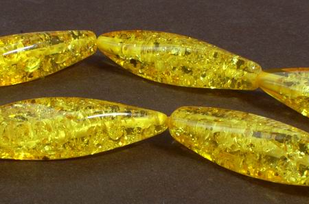 Long Tri-Tube Yellow Amber Beads - 36mm x 10mm