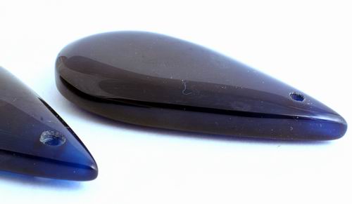 2 Long Seductive Deep Blue Agate Teardrop Beads - 50mm x 25mm