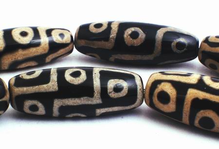 12 Mysterious Agate 9-Eye Dzi Barrel Beads - 29mm x 10mm