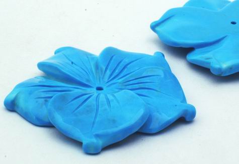 2 Large Summer-Blue Turquoise Flower Beads