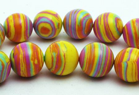 Large Summer Yellow & Pink Swirl Calsilica Beads - 10mm