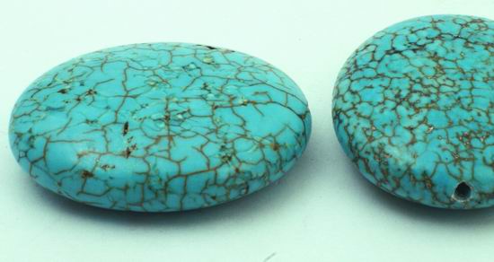 6 Splendid Spider Vein Blue Turquoise Oval Beads - 29mm x 25mm