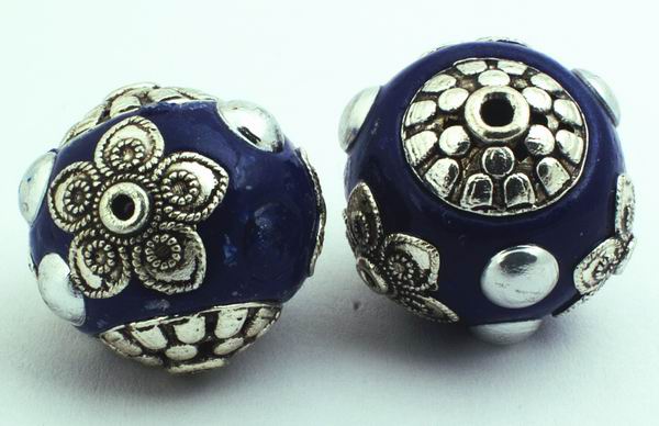 2 Large Magical Arabian Royal Blue & Silver Beads - 19mm