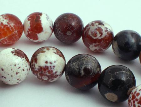 Large Earthy Red & White Crab Fire Agate Beads - 10mm