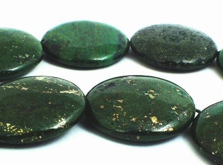 6 Large Pyrite Green Aventurine Button Beads - Heavy!