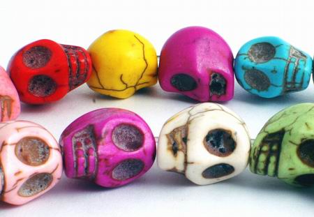 30 Unusual Summer Color Carved Skull Turquoise Beads - very popular!