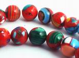 67 Colorful Fire Red & Blue Caslilica Beads