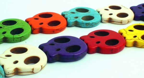 19 Unusual Summer Rainbow Turquoise Flat Skull Beads