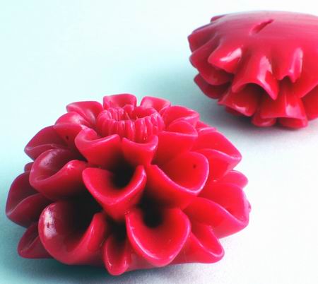 2 Large Romantic Pink Molded Flower Beads