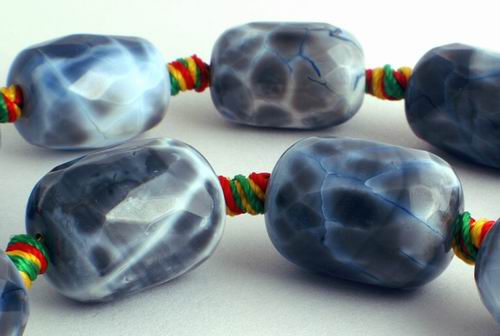 Distinctive Faceted Slate Grey Crab Fire Agate Barrel Beads