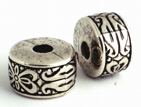 10 Victorian Silver Disc Bead Spacers - 10mm x 7mm