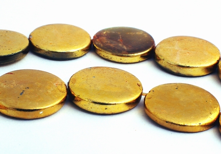 Large Shiny Gold Disc Metal Button Beads - Unusual!