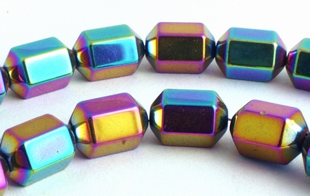New Aurora Borealis Hematite Hexagonal Beads - Unusual!