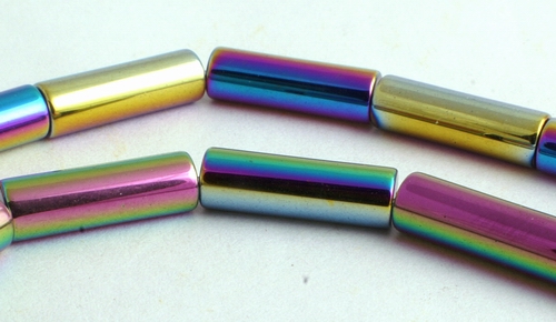 New Aurora Borealis Hematite Tube Beads - Unusual!