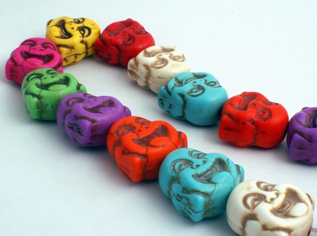 20 Unusual Rainbow Turquoise Buddha Beads - Heavy!