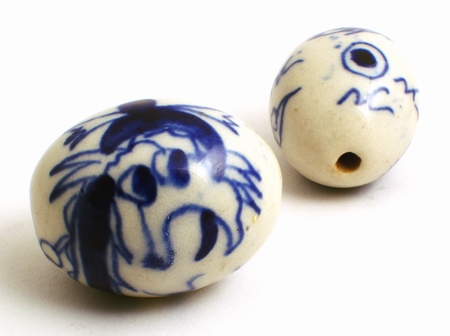 Large Porcelain Barrel Dragon Bead - Unusual!