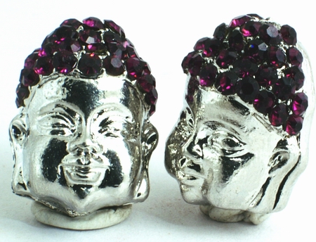Heavy Buddha Head Shamballa Bead - amethyst or black hair