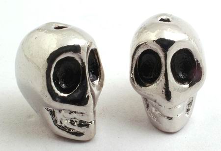 2 Heavy Solid Metal Skull Beads - 12 x 9mm