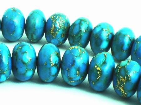 64 Blue Turquoise & Gold Pyrite Rondelle Beads - Unusual!