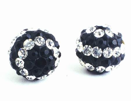 2 Striking Black & White Glass Shamballa Beads
