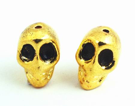 2 Heavy Sold-Metal Gold Skull Beads