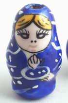 4 Unusual Little Blue Russian Doll Beads