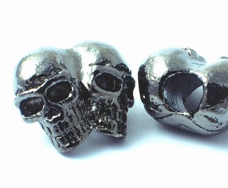 Slate-Grey Double Skull Metal Bead - heavy with large hole